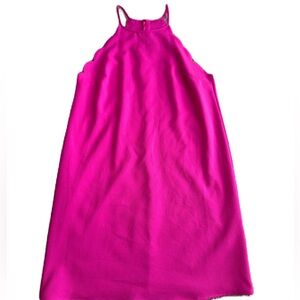 Olive & Pim Hot Pink Women's Halter Laser Cut Dress Large Sleeveless Summer EUC